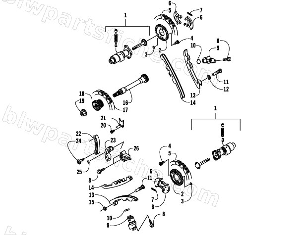 CAMSHAFTS/TENSIONER ASSEMBLY diagram