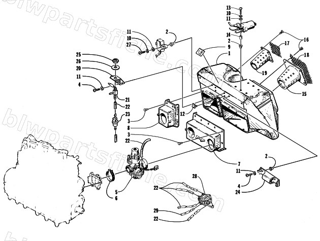 CARBURETOR, AIR SILENCER, AND FUEL PUMP ASSEMBLY diagram