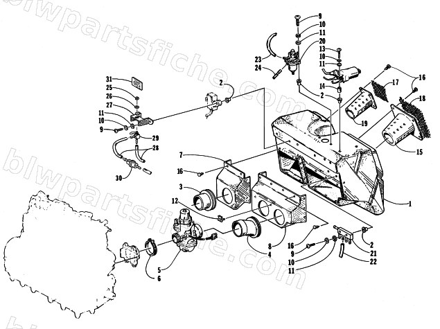 CARBURETOR AND AIR SILENCER ASSEMBLY diagram