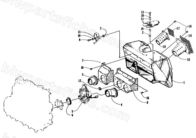 CARBURETOR AND AIR SILENCER ASSEMBLY diagram
