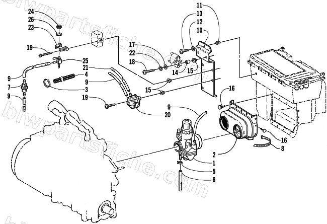 CARBURETOR AND FUEL PUMP ASSEMBLY diagram