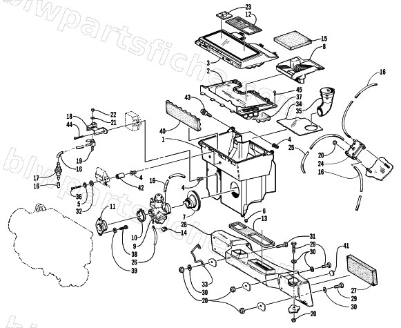 CARBURETOR, FUEL PUMP, AND AIR SILENCER ASSEMBLY diagram