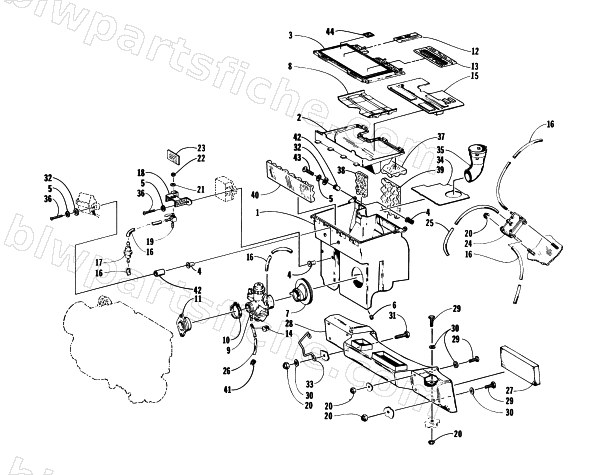 CARBURETOR, FUEL PUMP, AND AIR SILENCER ASSEMBLY diagram