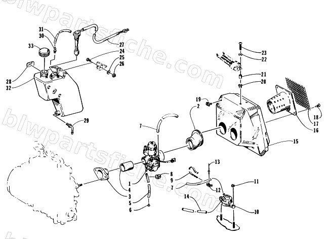 CARBURETOR, FUEL PUMP, OIL TANK, AND AIR SILENCER diagram