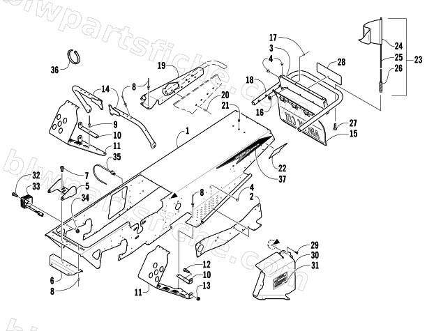 CHASSIS, FOOTREST, AND REAR BUMPER ASSEMBLY diagram
