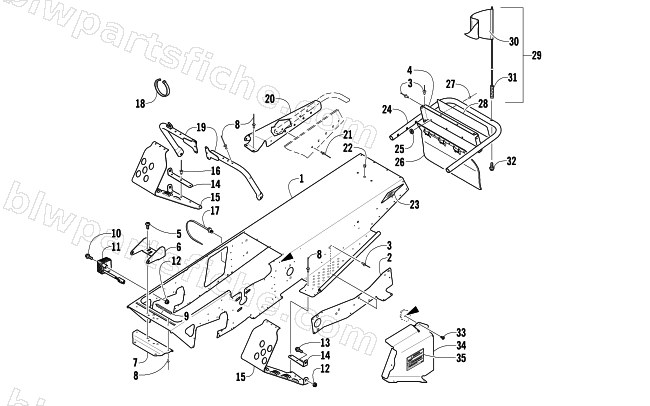 CHASSIS, FOOTREST, AND REAR BUMPER ASSEMBLY diagram