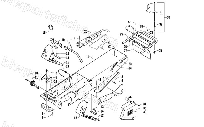 CHASSIS, FOOTREST, AND REAR BUMPER ASSEMBLY diagram
