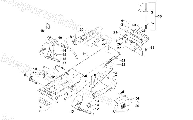 CHASSIS, FOOTREST, AND REAR BUMPER ASSEMBLY diagram