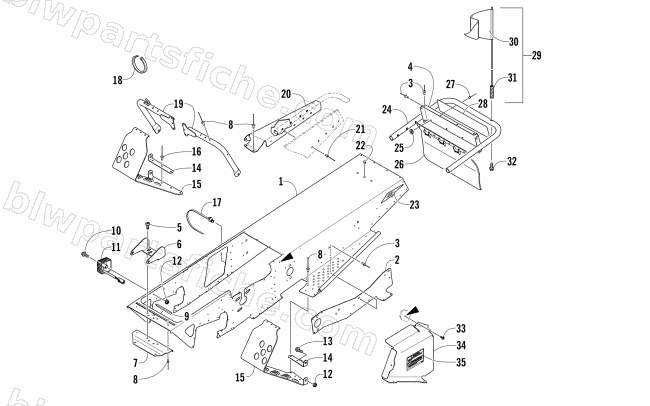 CHASSIS, FOOTREST, AND REAR BUMPER ASSEMBLY diagram