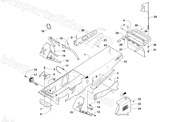 CHASSIS, FOOTREST, AND REAR BUMPER ASSEMBLY diagram