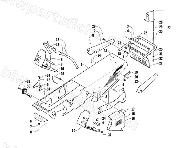 CHASSIS, FOOTREST, AND REAR BUMPER ASSEMBLY diagram
