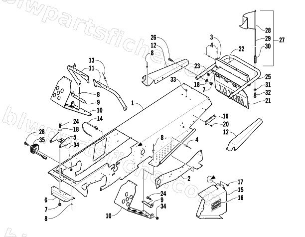 CHASSIS, FOOTREST, AND REAR BUMPER ASSEMBLY diagram