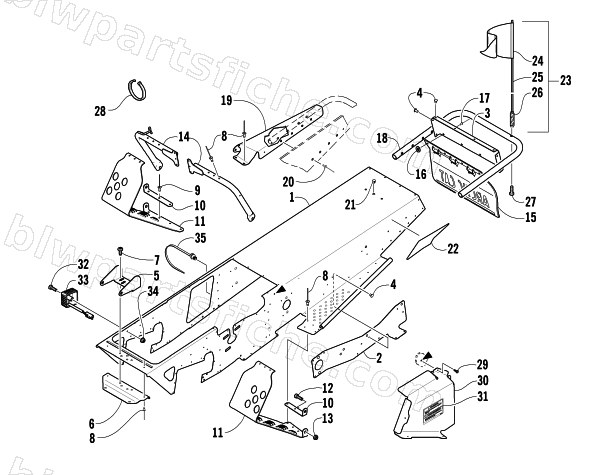 CHASSIS, FOOTREST, AND REAR BUMPER ASSEMBLY diagram