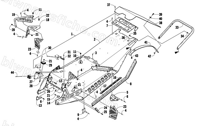 CHASSIS, REAR BUMPER, AND SNOWFLAP ASSEMBLY diagram