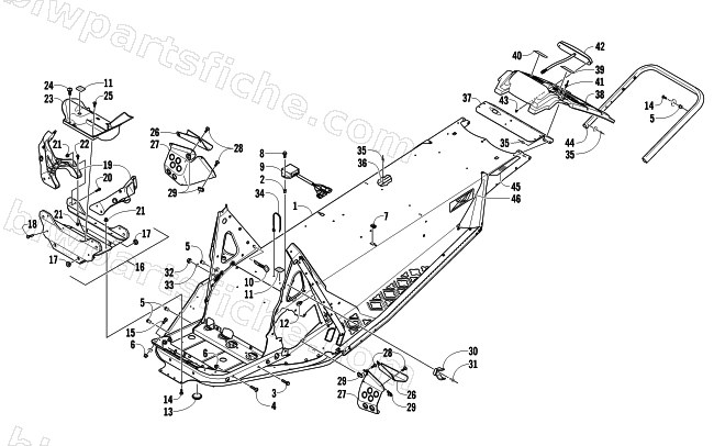 CHASSIS, REAR BUMPER, AND SNOWFLAP ASSEMBLY diagram