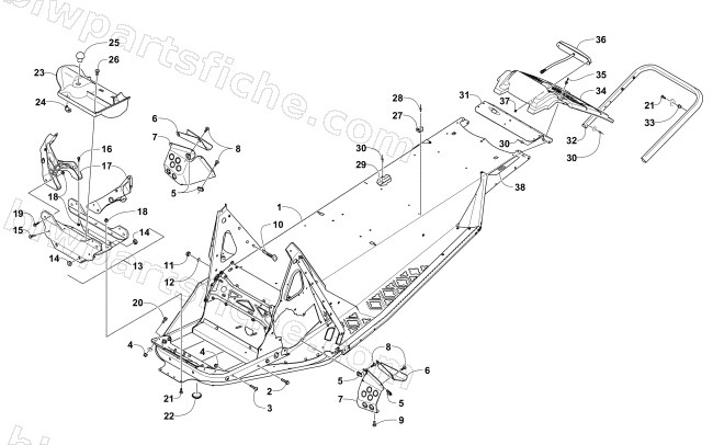 CHASSIS, REAR BUMPER, AND SNOWFLAP ASSEMBLY diagram