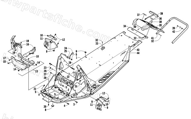 CHASSIS, REAR BUMPER, AND SNOWFLAP ASSEMBLY diagram