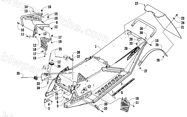 CHASSIS, REAR BUMPER, AND SNOWFLAP ASSEMBLY diagram