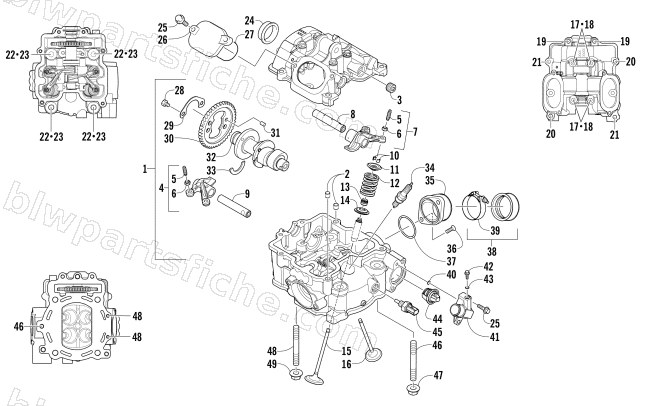 CYLINDER HEAD AND CAMSHAFT/VALVE ASSEMBLY (ENGINE SERIAL NO. 0309070 AND UP) diagram
