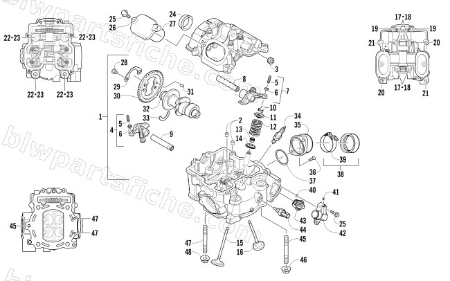 CYLINDER HEAD AND CAMSHAFT/VALVE ASSEMBLY (UP TO ENGINE SERIAL NO. 0309069) diagram