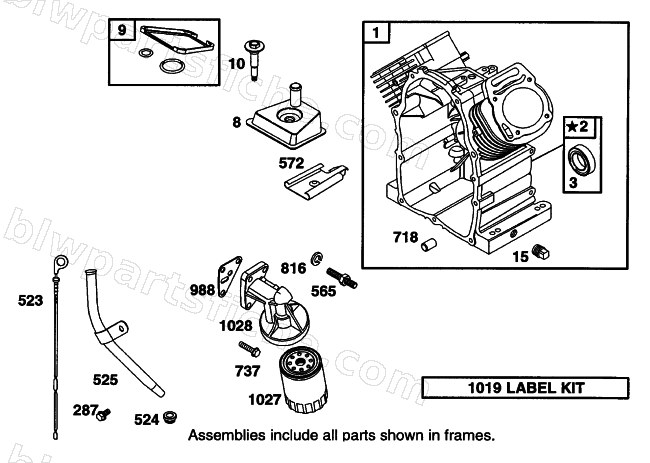 CYLINDER, OIL FILTER, AND OIL LEVEL STICK ASSEMBLY diagram