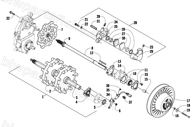 DRIVE TRAIN SHAFT AND BRAKE ASSEMBLIES diagram