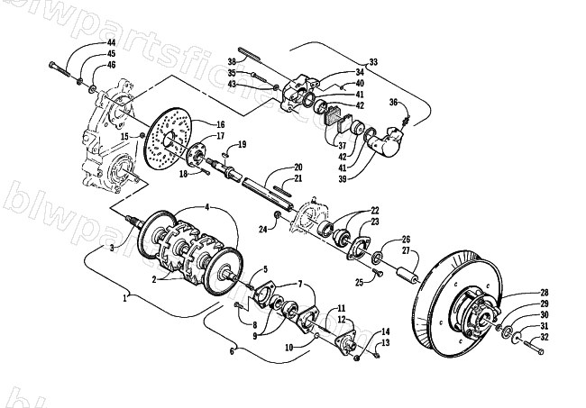 DRIVE TRAIN SHAFTS AND BRAKE ASSEMBLIES diagram