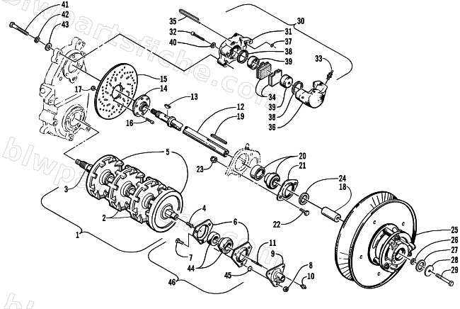 DRIVE TRAIN SHAFTS AND BRAKE ASSEMBLIES diagram