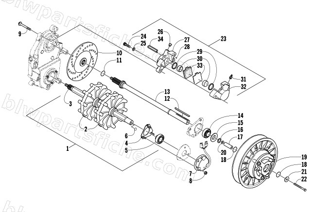 DRIVE TRAIN SHAFTS AND BRAKE ASSEMBLIES diagram