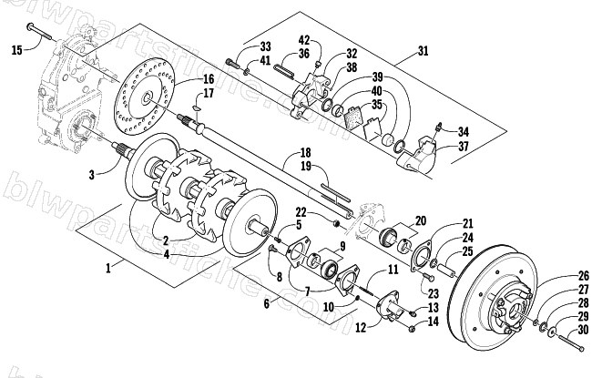 DRIVE TRAIN SHAFTS AND BRAKE ASSEMBLIES diagram