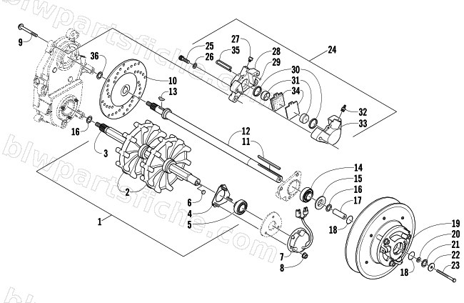DRIVE TRAIN SHAFTS AND BRAKE ASSEMBLIES diagram
