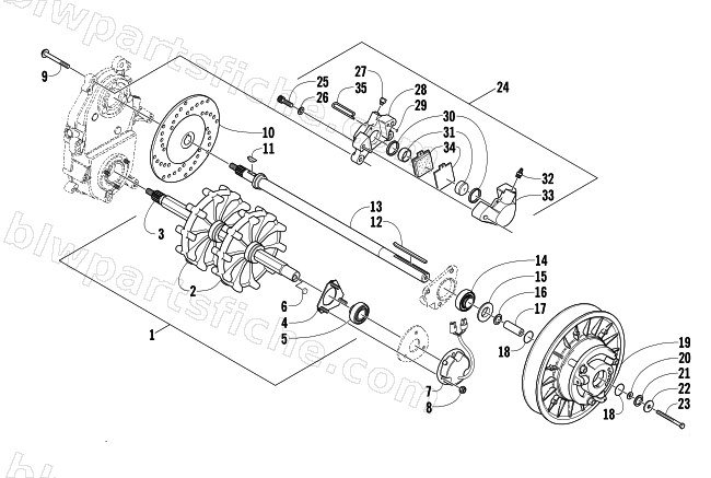 DRIVE TRAIN SHAFTS AND BRAKE ASSEMBLIES diagram