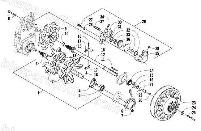 DRIVE TRAIN SHAFTS AND BRAKE ASSEMBLIES diagram