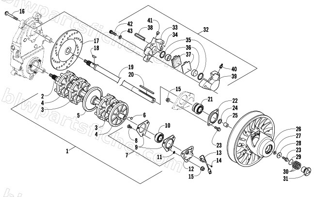 DRIVE TRAIN SHAFTS AND BRAKE ASSEMBLIES diagram