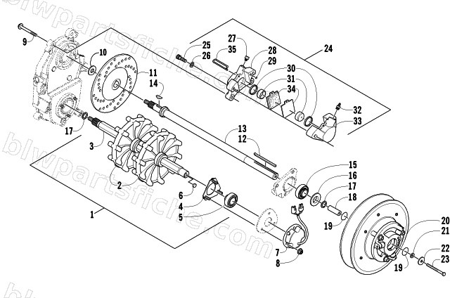 DRIVE TRAIN SHAFTS AND BRAKE ASSEMBLIES diagram