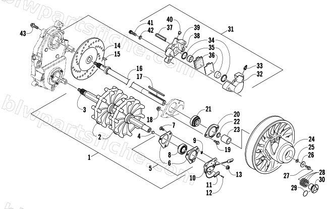 DRIVE TRAIN SHAFTS AND BRAKE ASSEMBLIES diagram
