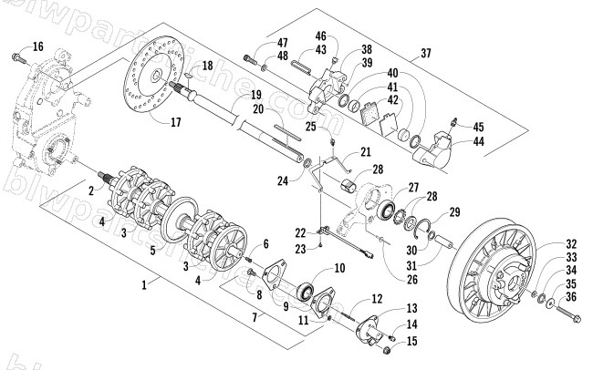 DRIVE TRAIN SHAFTS AND BRAKE ASSEMBLIES diagram