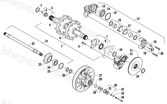 DRIVE TRAIN SHAFTS AND BRAKE ASSEMBLIES diagram