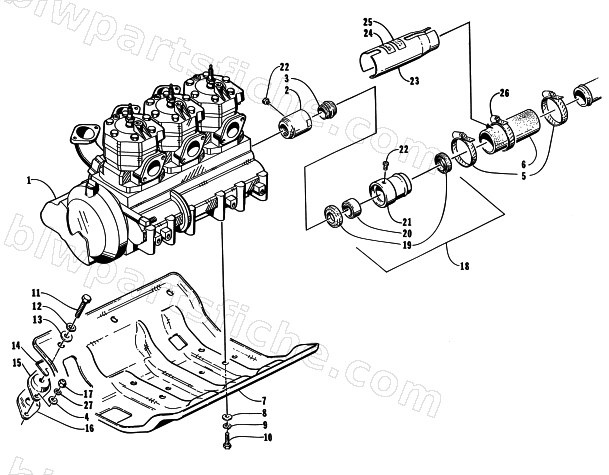 ENGINE AND RELATED ASSEMBLY diagram