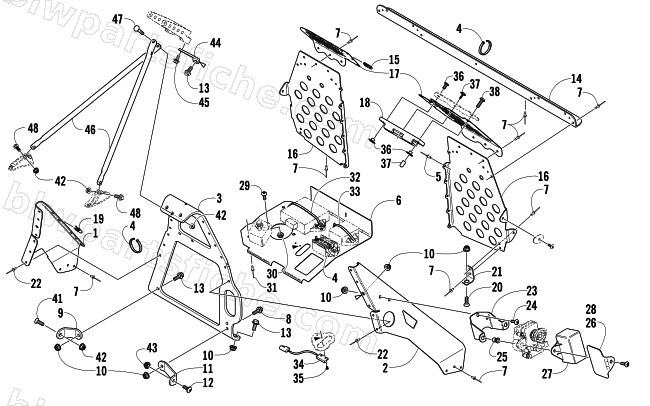 FOOTREST AND STEERING SUPPORT ASSEMBLY diagram