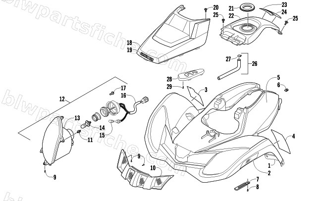 FRONT BODY AND HEADLIGHT ASSEMBLY diagram