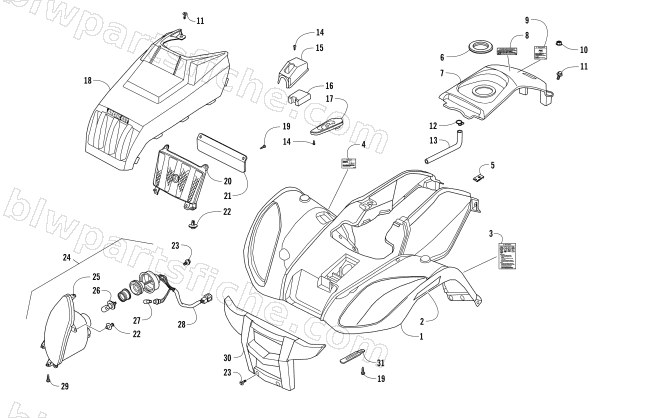 FRONT BODY PANEL AND HEADLIGHT ASSEMBLIES diagram