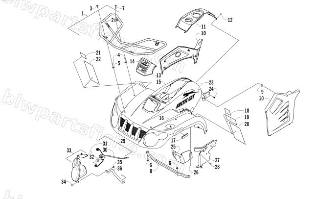 FRONT BODY, RACK, AND HEADLIGHT ASSEMBLY diagram