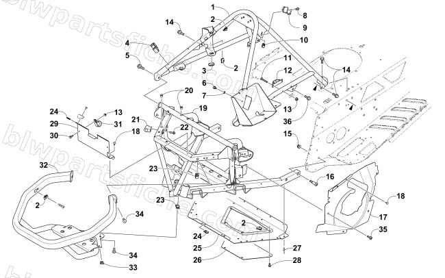 FRONT BUMPER, FRAME, AND STEERING SUPPORT ASSEMBLY diagram