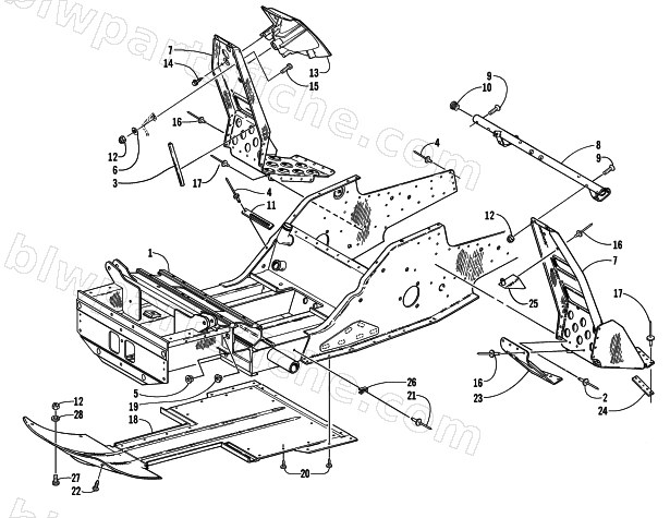 FRONT FRAME AND FOOTREST ASSEMBLY diagram