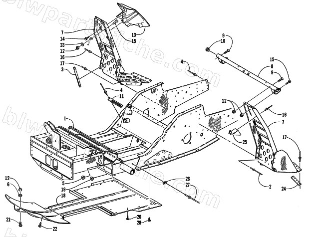 FRONT FRAME AND FOOTREST ASSEMBLY diagram