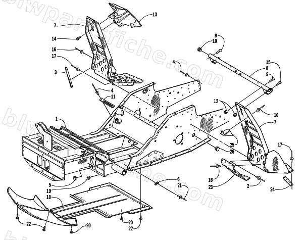FRONT FRAME AND FOOTREST ASSEMBLY diagram