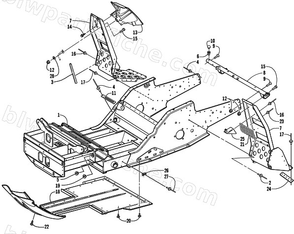 FRONT FRAME AND FOOTREST ASSEMBLY diagram