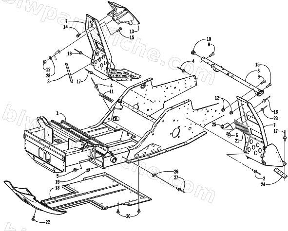 FRONT FRAME AND FOOTREST ASSEMBLY diagram