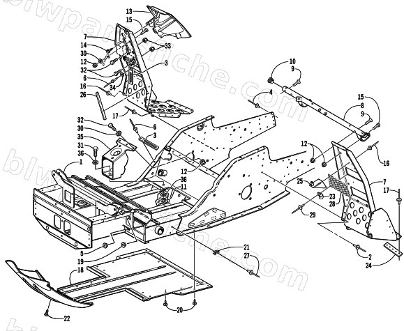 FRONT FRAME AND FOOTREST ASSEMBLY diagram